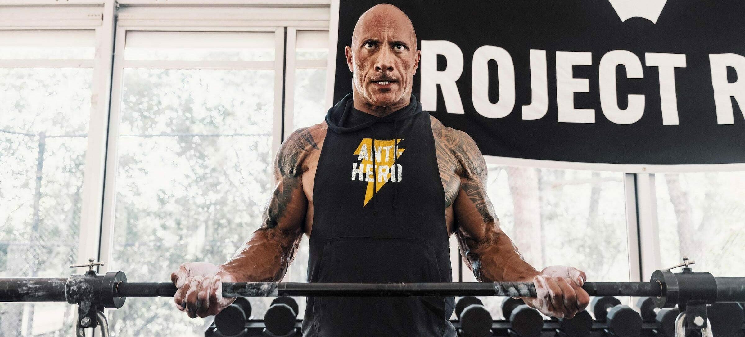 The rock lifting barbell with chains