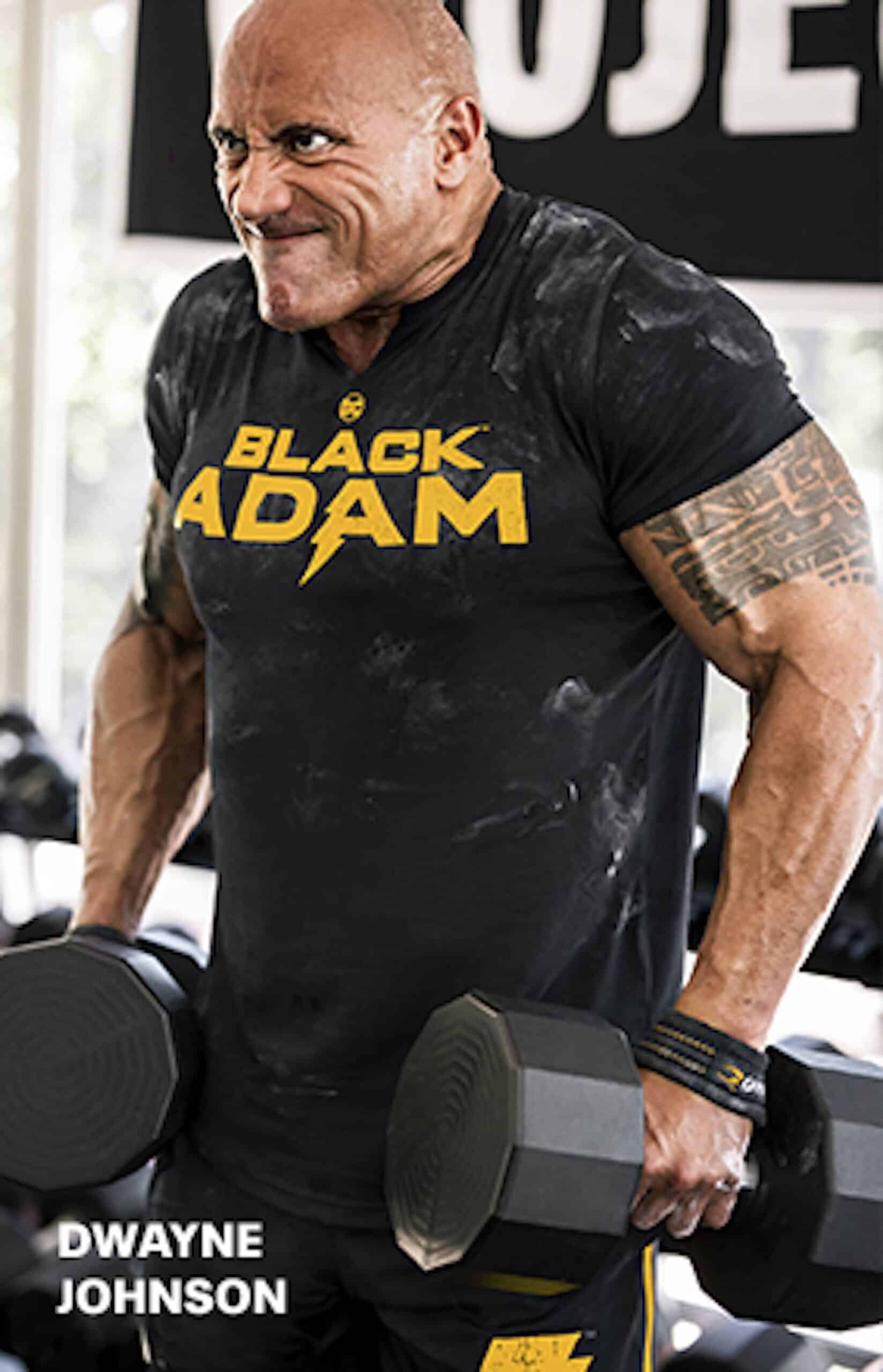 The rock wearing black adam t