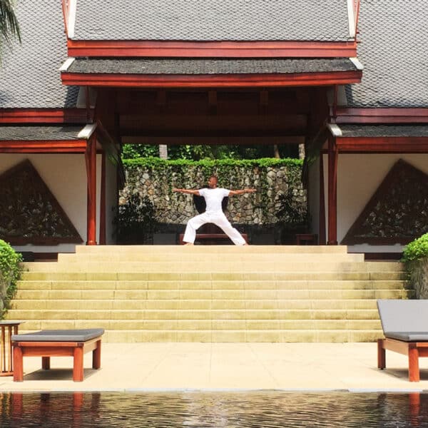 wayne leal exercises at a wellness retreat steps