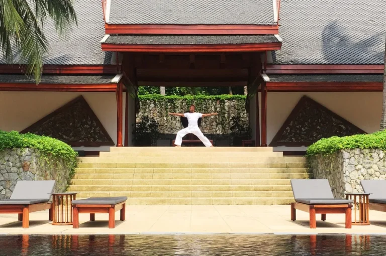 wayne leal exercises at a wellness retreat steps