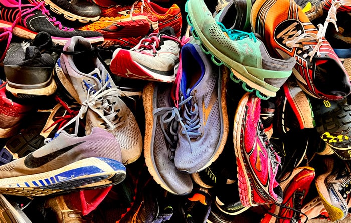 Mixture of old running shoes