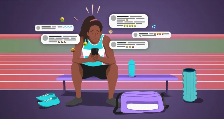 An athlete checks social media