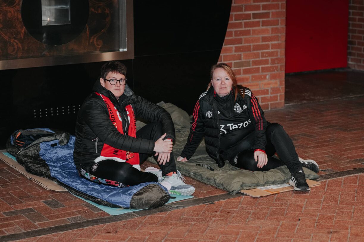 Supporters bed down for the night