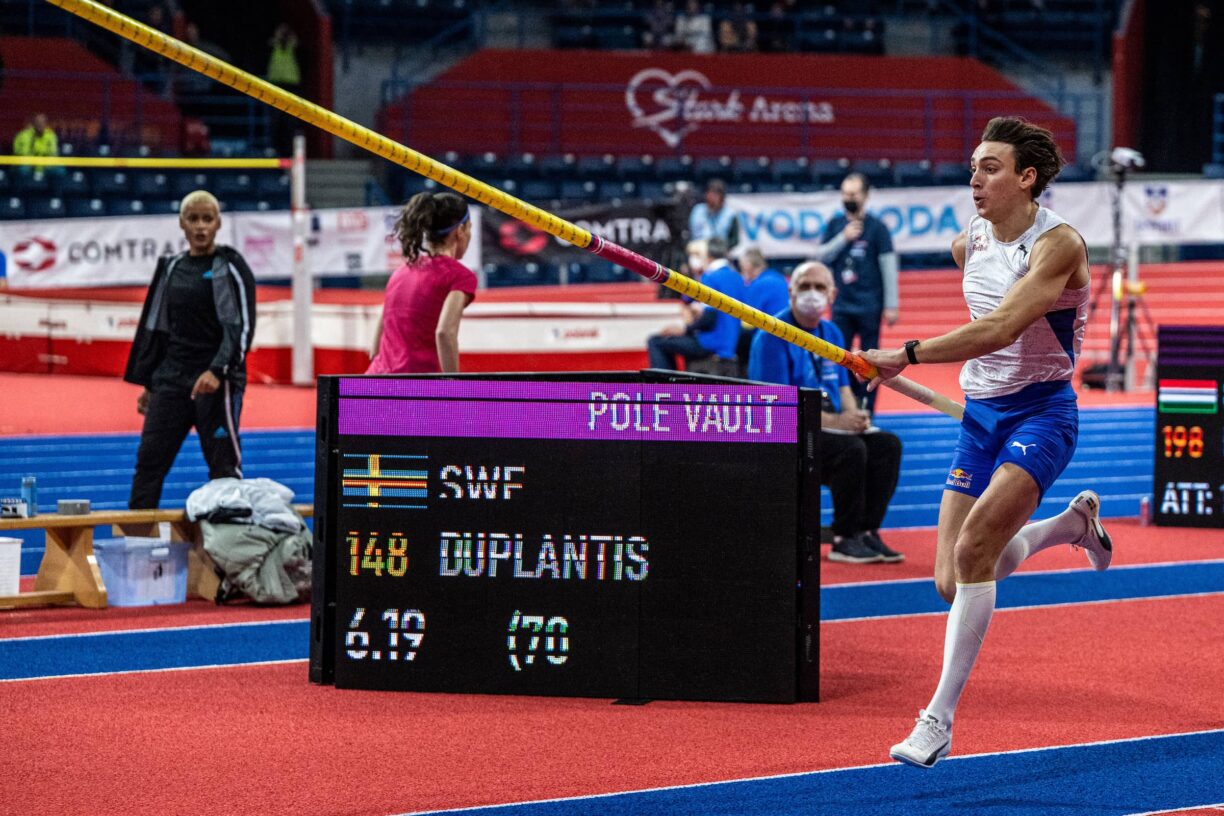 Armand Duplantis of Sweden performs during the Belgrade Indoor Meeting in Belgrade, Serbia on March 7, 2022