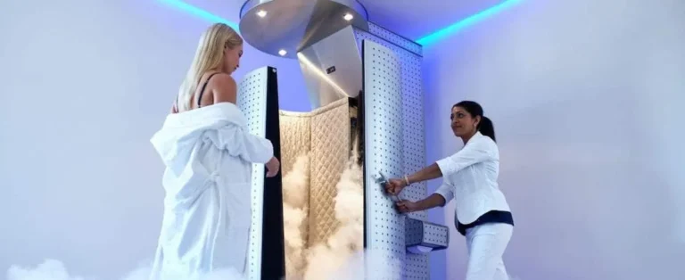 woman enters cryo chamber