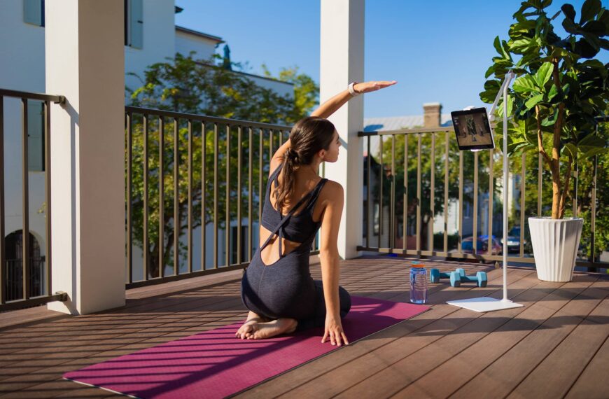 HoverBar Tower Yoga On Porch Facing iPad