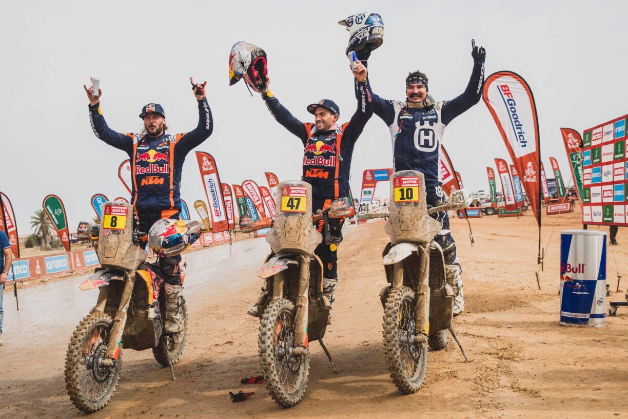 Kevin Benavides (ARG) for Red Bull KTM Factory Racing at the finish line during stage 14 of Rally Dakar 2023