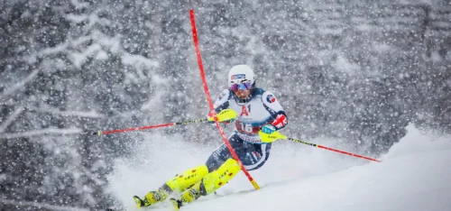 Dave Ryding of Great Britain competes during FIS World Cup slalom in Kitzbuhel, Austria on January 22, 2022