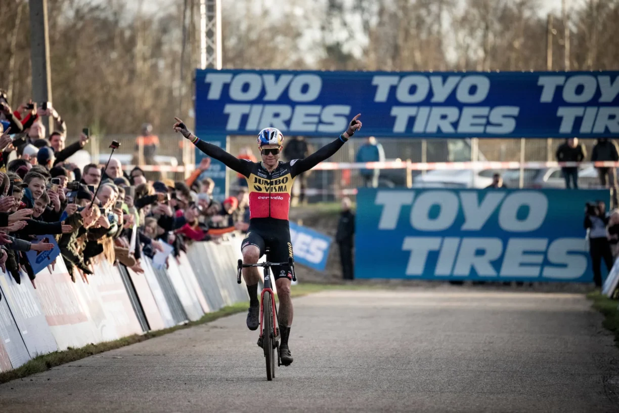Wout van Aert (BEL) winning the World Cup race in Zonhoven, Belgium - 8 january 2023