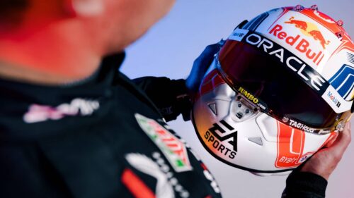 Max Verstappen with EA SPORTS logo on helmet