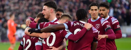 West Ham Players celebrate after a goal