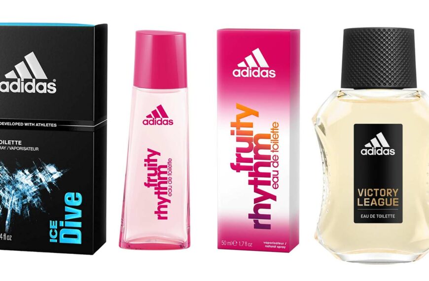 adidas perfumes in a row with boxes