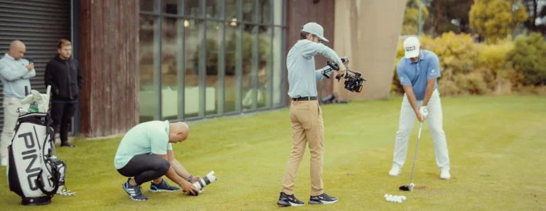 lee westwood being filmed hitting golf balls