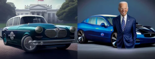 joe biden with cartoon car