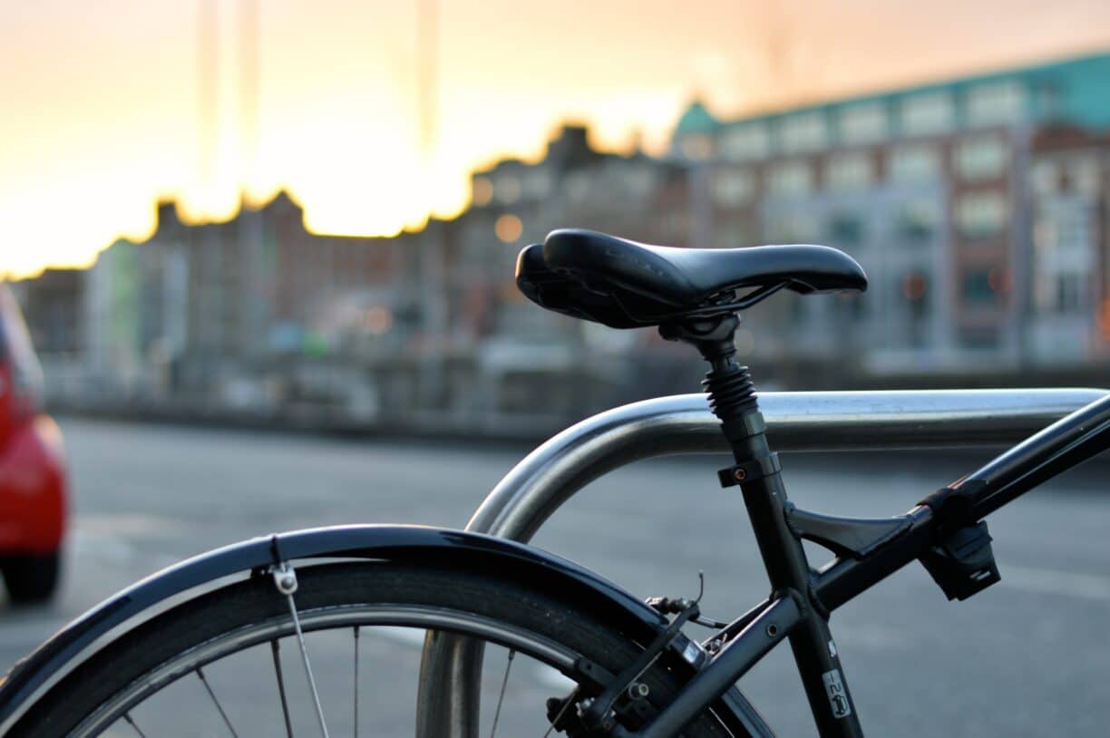 bike with town blurred in background