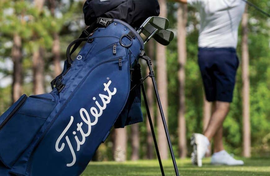 titleist golf stand bag in front of golfer