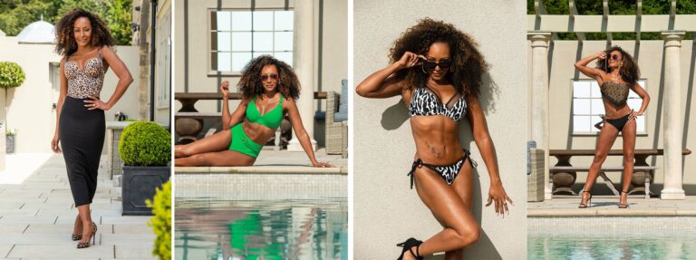 mel b in pour moi swimwear by the pool