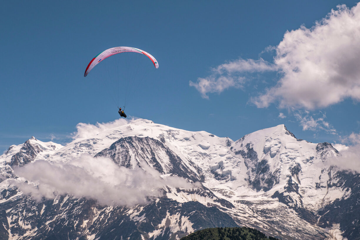 Chrigel maurer performing during the red bull x-alps 2021 at mont blanc, france, on june 26,2021.