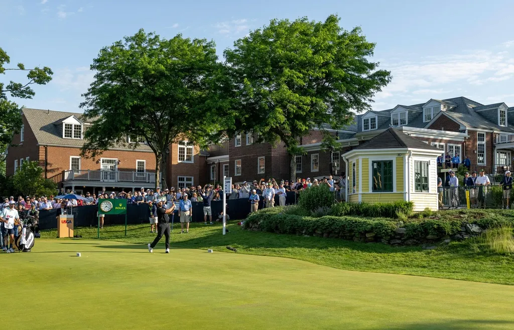 Rolex testimonee Jon Rahm plays a shot on the 1st hole during the 122nd u.s. open
