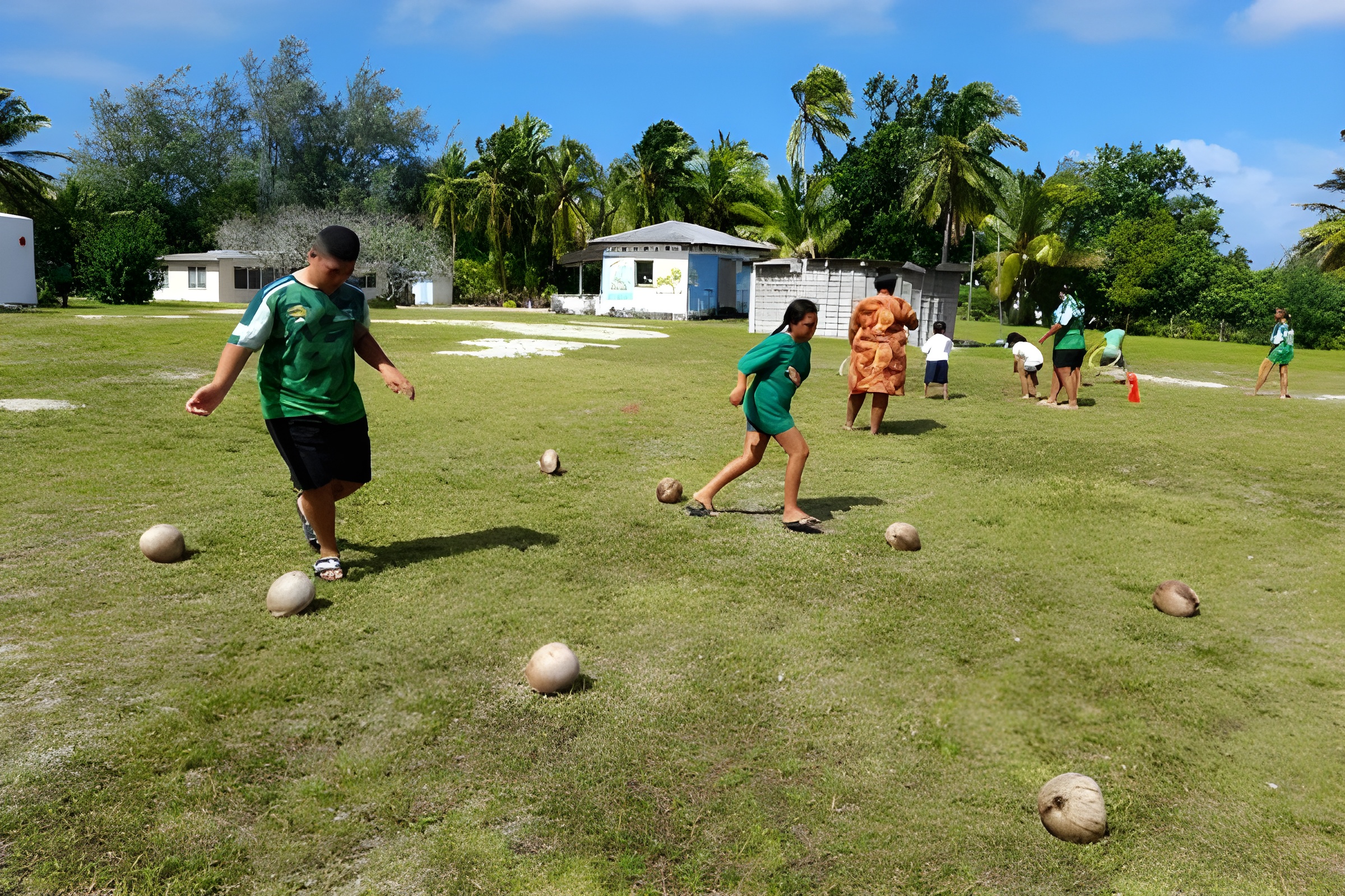 Cook island children play football