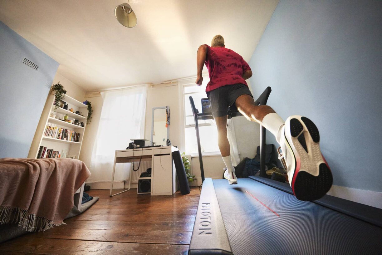 Man runs on peloton treadmill