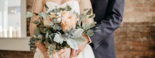 wedding couple embrace