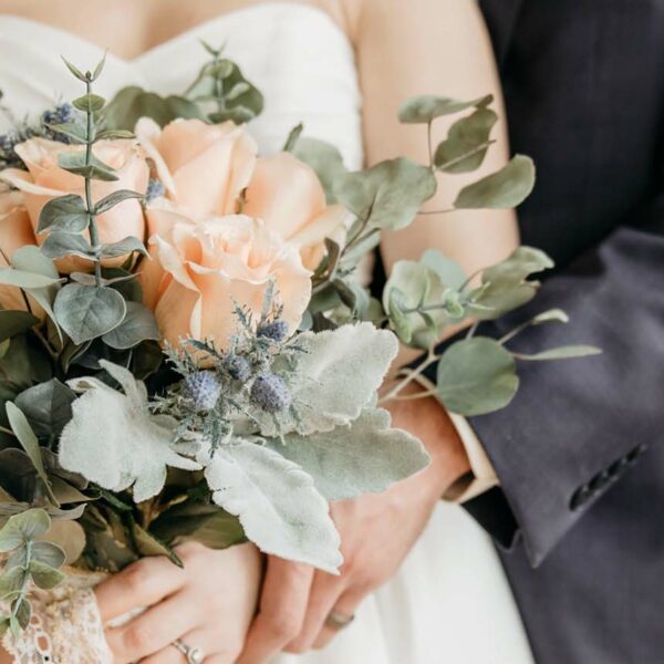 wedding couple embrace