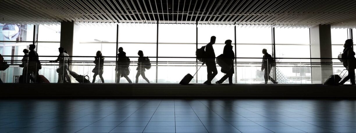 People walking through airport