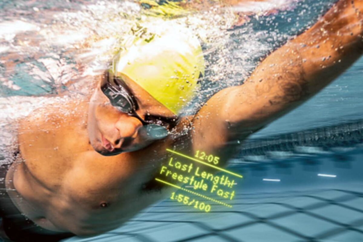 Swimmer with tech goggles on
