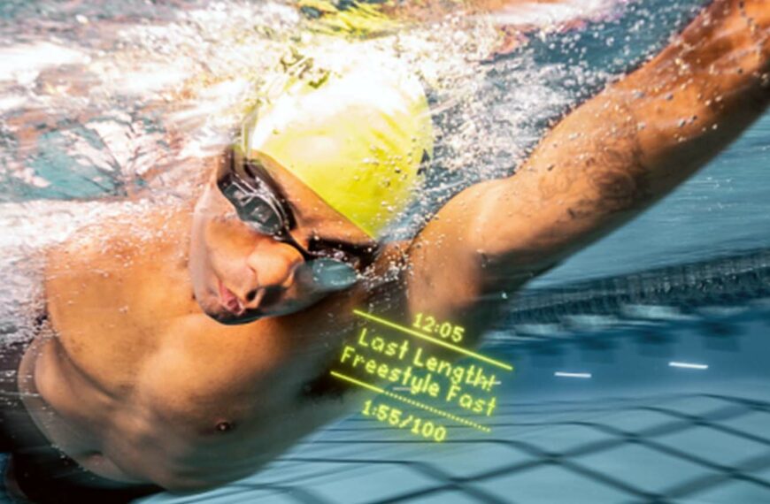 swimmer with tech goggles on