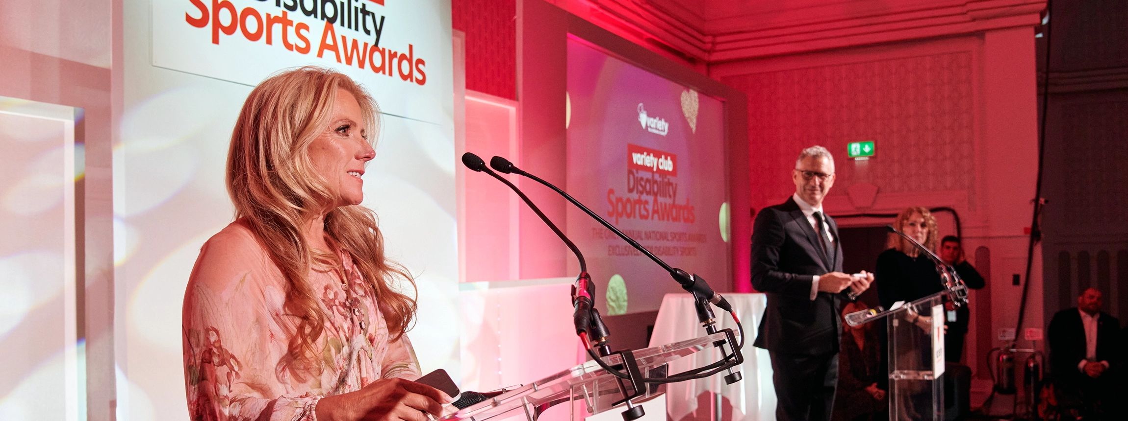 Adam Hills MBE and Vicky Gosling OBE present at the Variety Club Disability Sports Awards