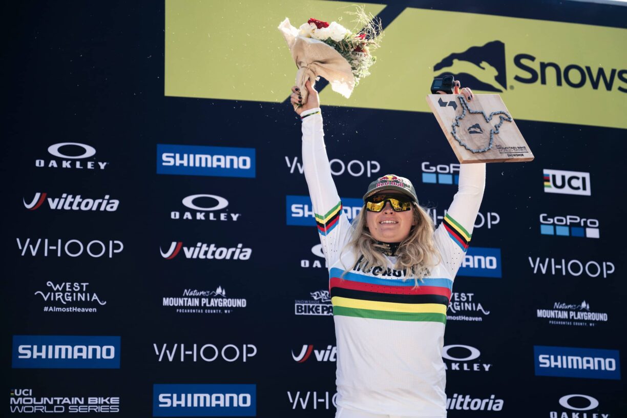 Valentina Holl performs at UCI DH World Cup in Snowshoe, USA on September 30, 2023