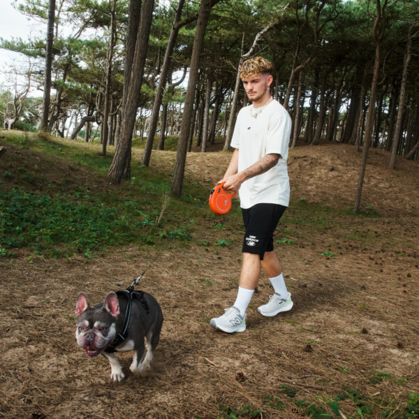 Harvey Elliott walking his dog