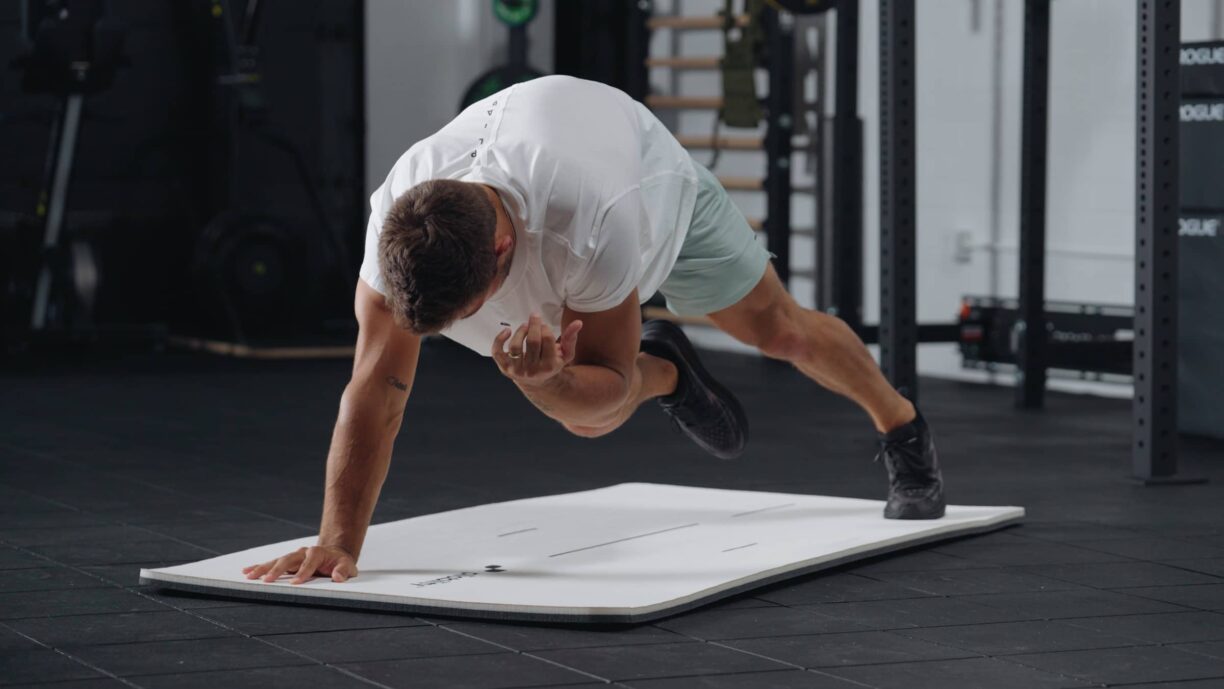 pliability Plank Cross Arm-Knee Pull togethers