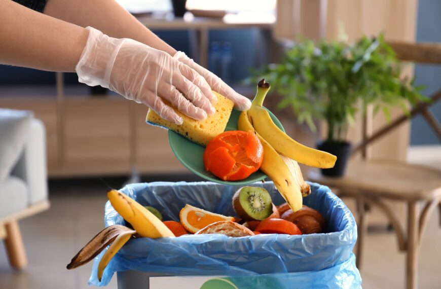 Person throwing garbage into trash bin