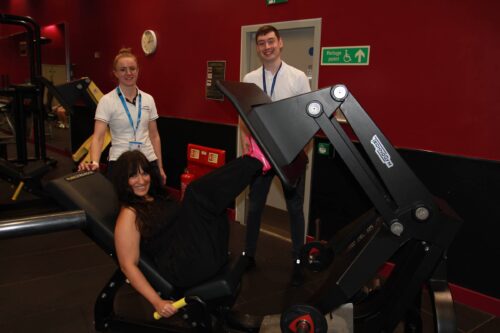 Samantha Babooram with specialist musculoskeletal physiotherapist Hattie Devereux and technical instructor Dan Reveley at Castle Leisure Centre