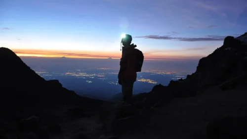 silhouette Hiker in mountains