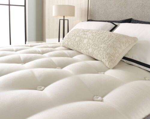 Deep base mattress with Seville headboard shown in Oxford Sand