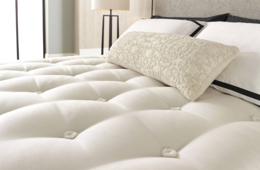 Deep base mattress with Seville headboard shown in Oxford Sand