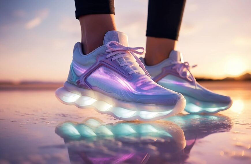 shoes for sports and fitness, running and speed. sneakers of the future with neon glow.