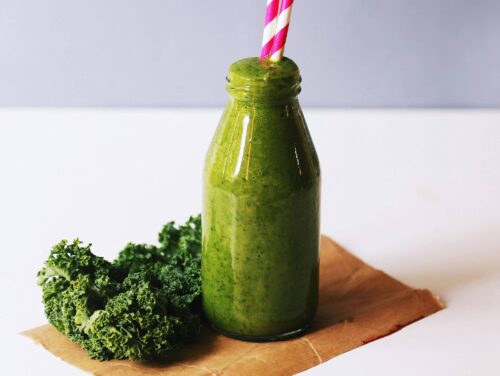 Green Smoothie with vegetables to the side