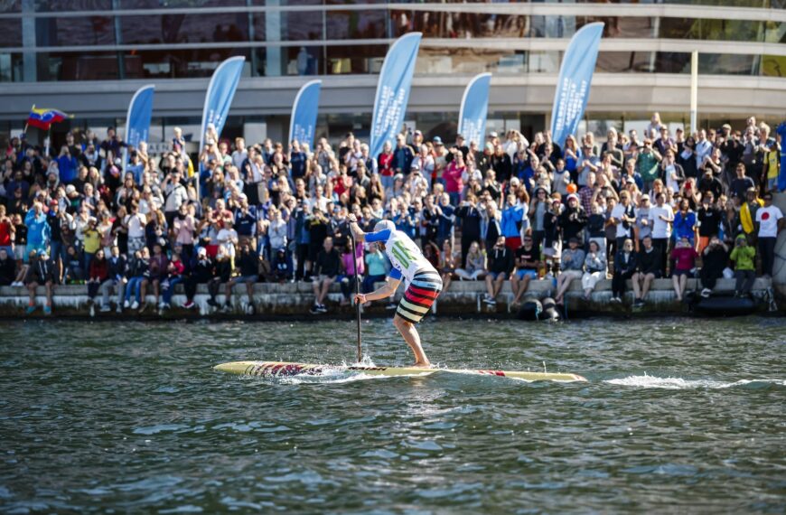 Paddle-boarder in competition