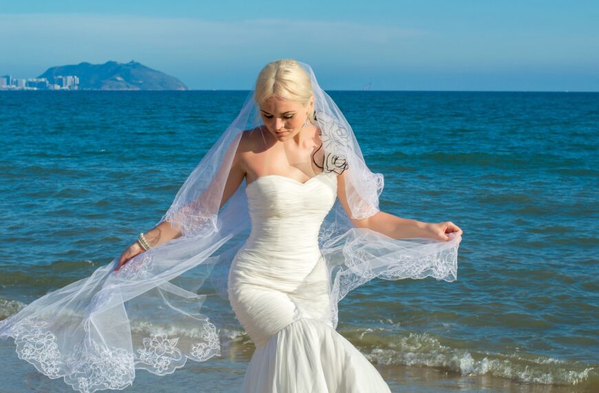 Bride on beach by the sea