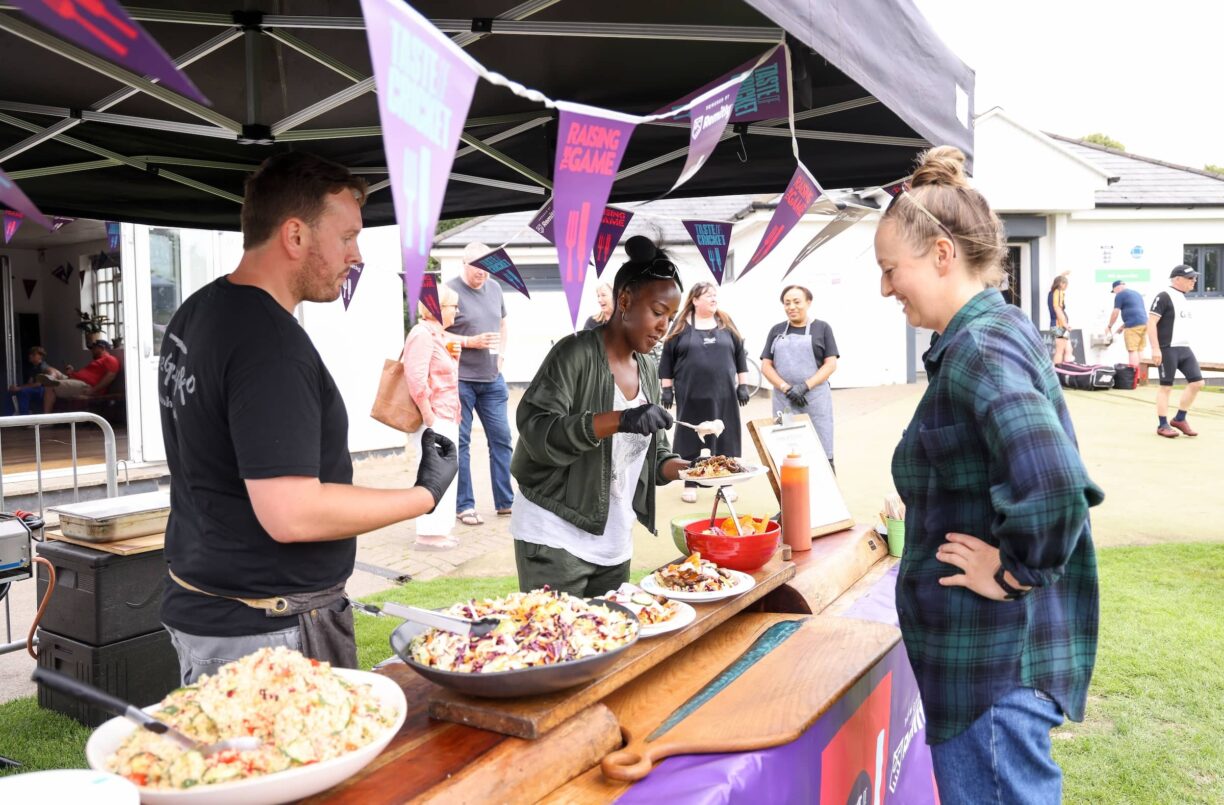 Fran-Wilson-and-Angellica-Bell-at-the-Taste-of-Cricket-event-at-Bushy-Park-CC