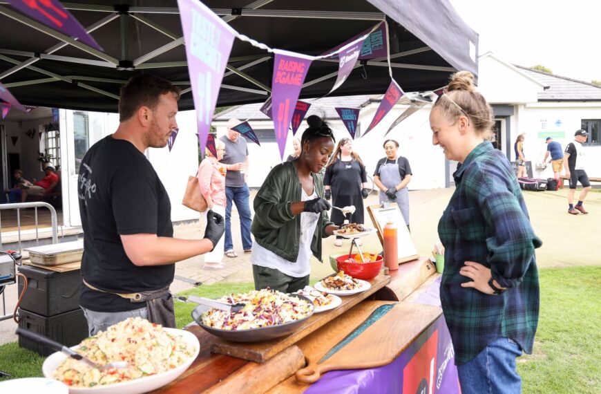 Fran-Wilson-and-Angellica-Bell-at-the-Taste-of-Cricket-event-at-Bushy-Park-CC