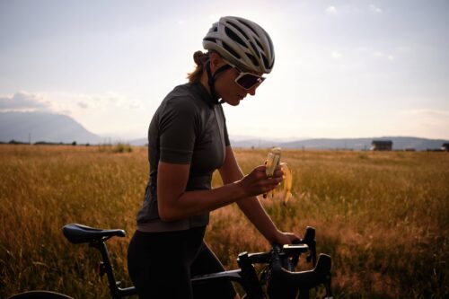 Healthy nutrition of a cyclist. Healthy snack for a cyclist during training.