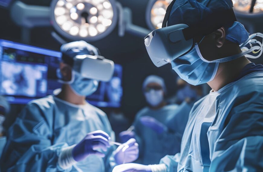 A doctor using a virtual reality headset to perform surgery