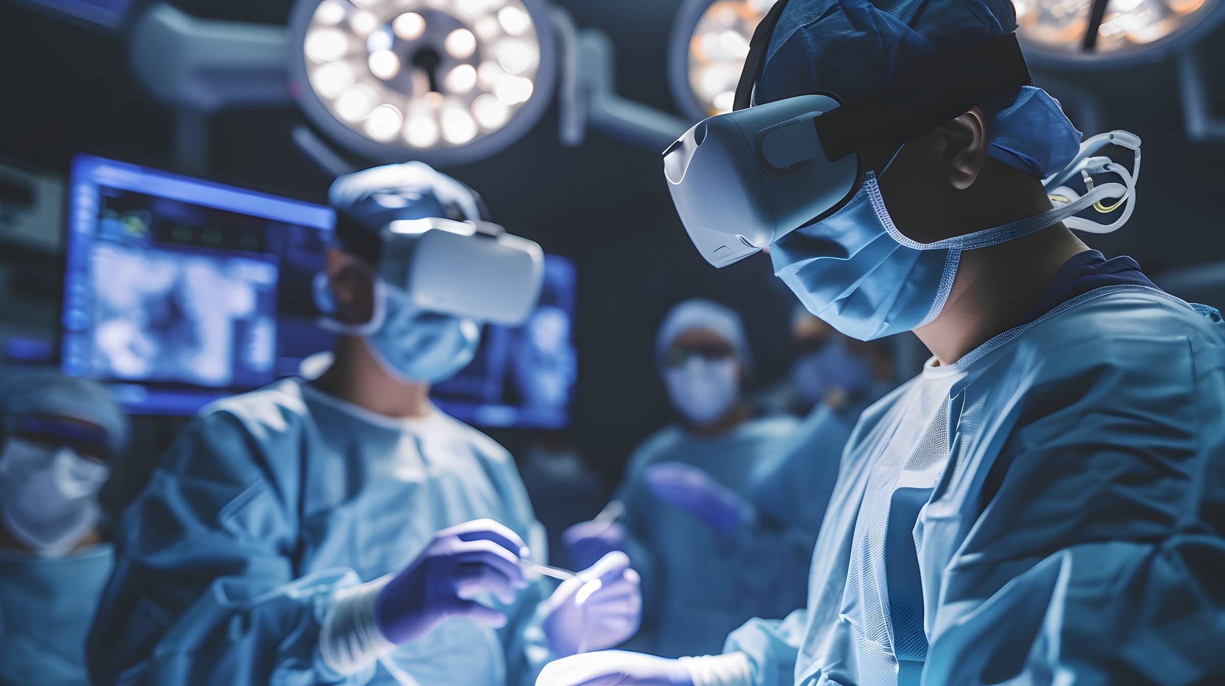 A doctor using a virtual reality headset to perform surgery