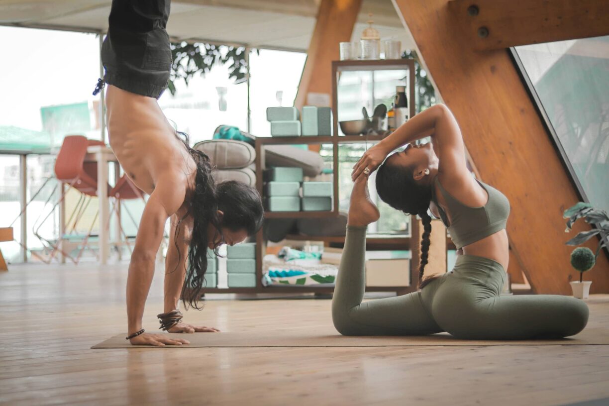 Couple perform exercises