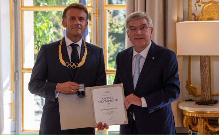 Emmanuel Macron Presented Olympic Order in Gold by Thomas Bach